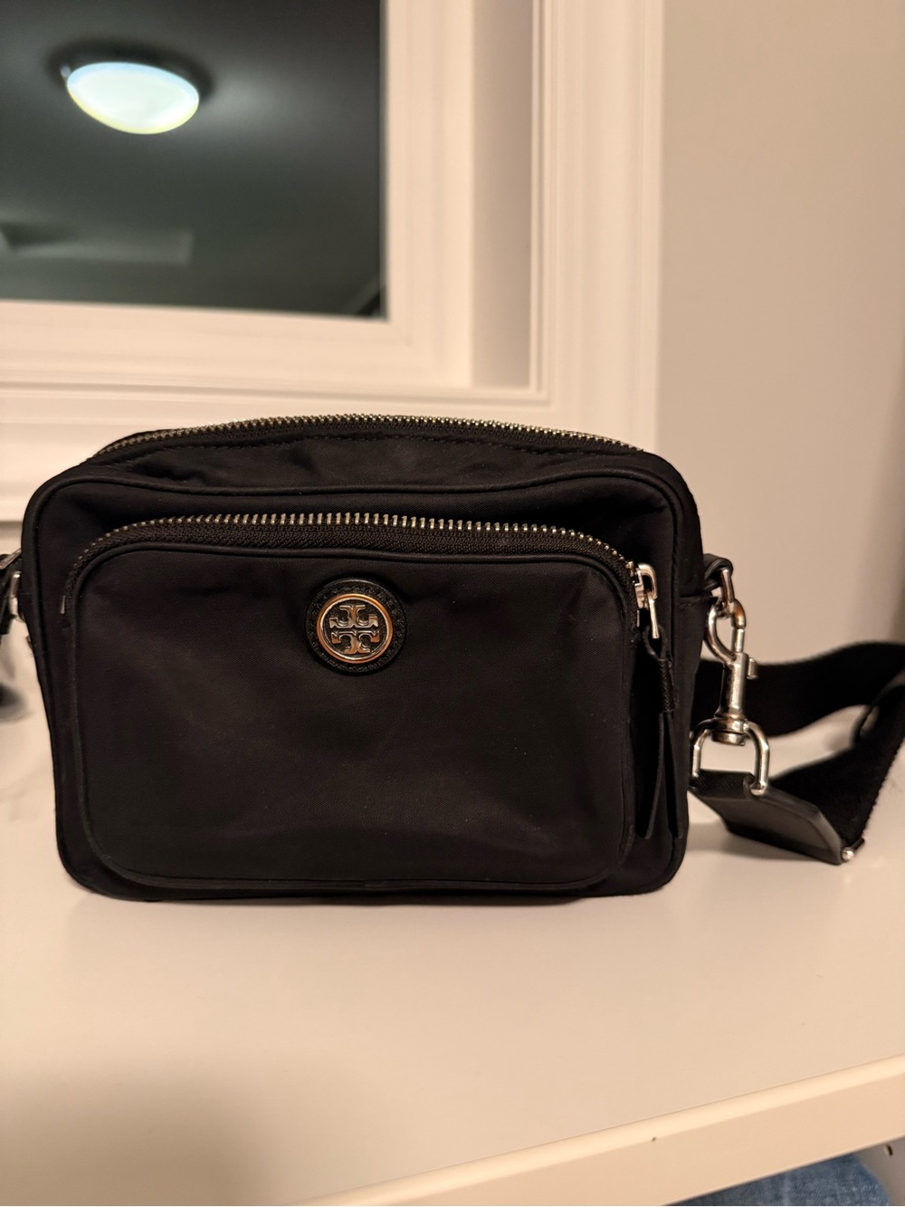 Tory Burch Black Nylon Belt Bag with Silver Logo - Picture 3 of 4